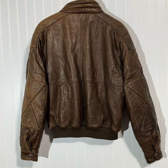Summit Vintage Brown Leather Bomber Jacket Men’s Size 42 Distressed Flight Coat - Picture 3 of 16